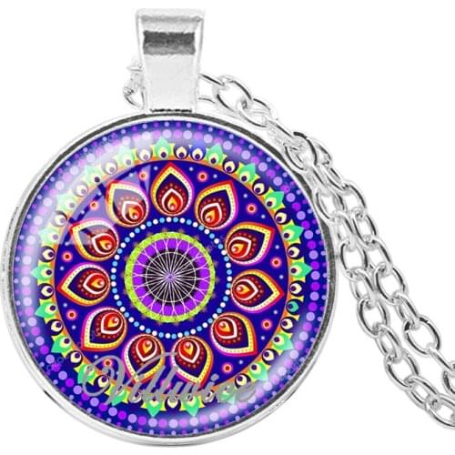 Vintage India Mandala Flower Necklace Art Picture Glass Cabochon Pendant Choker Sacred Geometry Mandala Jewelry Zen Gifts 2018