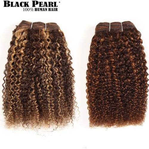 Black Pearl Remy Human Hair 100g Brazilian Afro Kinky Wave Hair Weave Bundles Mixed Blonde Pre-Colored For Salon Hair Extensions