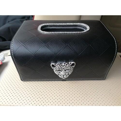 High Class Genuine Leather Car Tissue Box Cool Animal Leopard Head Home Office Towel Paper Cover Case for BMW Audi VW Honda Benz