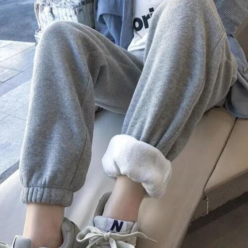 Women Winter Warm Fleece Pants Velvet Thick Trousers New Autumn 2021 Casual Black Wide High Waist Pants Women Thick Warm Pants