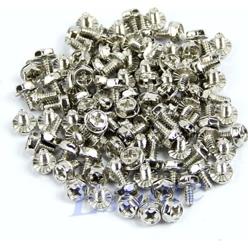 100pcs Screws Toothed Hex 6/32 Computer PC Case Hard Drive Motherboard Mounting Screws