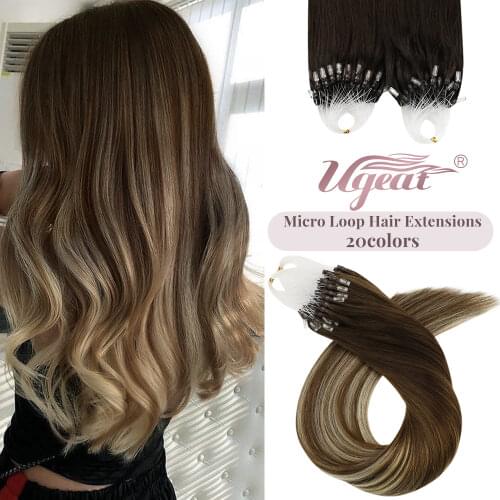 [11 Colors] Ugeat Micro Loop Hair Extensions 14-24" Micro Bead Human Hair 100g/pack Pre Bonded Remy Hair Extensions For women