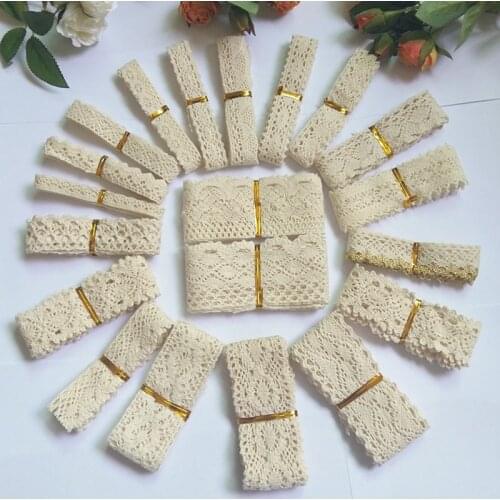 20 pcs/Piece mixed Knitted Cotton Lace Ribbon Beige Color DIY Handmade,Wedding Party/Craft & Gift Packing/Child Dress/Decoration