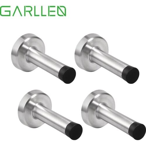 GARLLEN 4pcs Stainless Steel Metal Door Stop Wall Mount Door Stopper Rubber Bumper Wall & Door Protector Door Stops