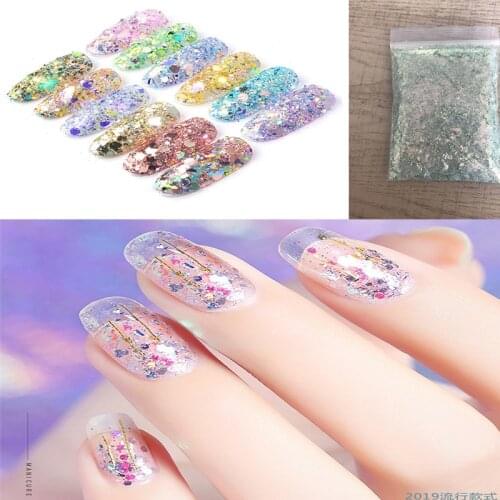 50g/bag 12colors Laser Mix Size Nail Glitter For Decorations Manicure Iridescence Nail Powder&Sequins 1pACK#Art