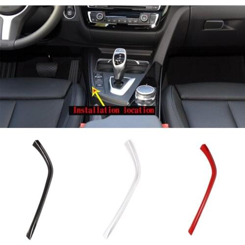 Car Center Control Gear Box Side Bar Trim Strip For 13-19 BMW F33 F34 3Series/3 Series GT/4 Series ,ABS Carbon Fiber,Red,Chrome