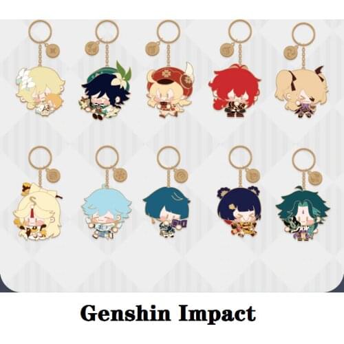 Free Shipping Anime Accessories Game Genshin Impact Cosplay Props Metal Keychain Project Venti Diluc Fischl Pendant Christmas