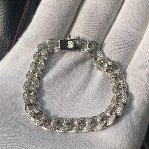 Hiphop bracelets Micro pave AAAAA cz Silver Colors Iced out Chain Party Wedding bracelet for women Men Diamond Jewelry Gift