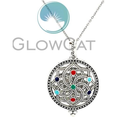 Colors Enamel Dreamcatcher Pendant Mandala Lotus Necklace Yoga Stone Cage Locket Pendant Dream Catcher Necklace KK1072