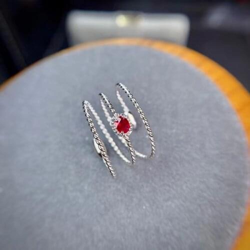 Designers Unique Creative Silver natural Ruby Seal Opening Adjustable Ring Retro Compact Charm Ladies Brand Silver Jewelry