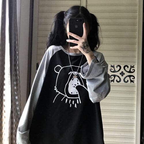 Spring and autumn new Korean Harajuku long-sleeved T-shirt female students loose dark bottoming shirt top