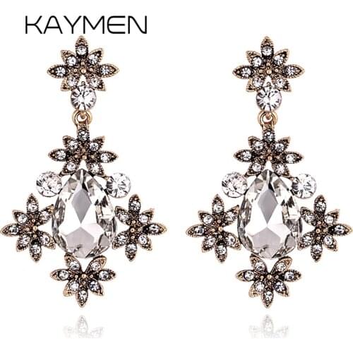KAYMEN New Fashion Vintage Drop Earrings for Women Antique Silver Plated Inlaid Rhinestones Crystals Statement Dangle Earrings