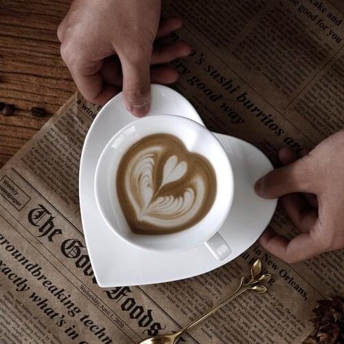 Ceramic Heart-shaped Coffee Cup And Saucer Set Coffee Mug Afternoon Tea Set Ceramic Cup Kitchen Accessories Milk Cup Drinkware