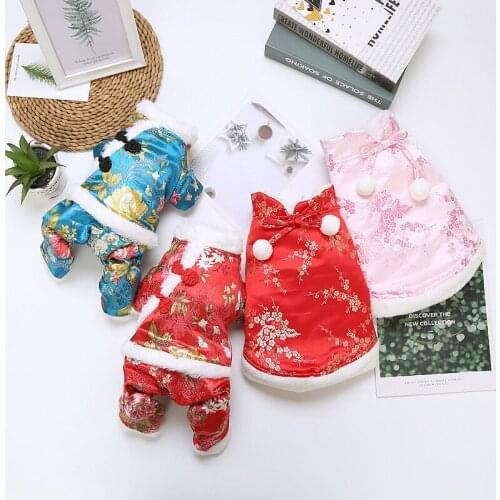 Chinese New Year Pet Clothing Dog Clothes Winter Puppy Coat Jacket Tang Suit Yorkie Pomeranian Schnauzer Dog Outfit Jumpsuit