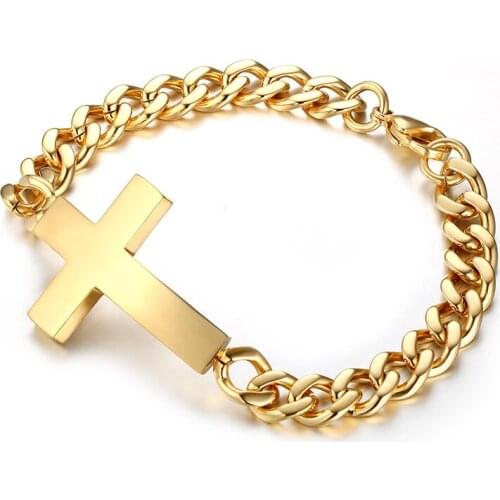 Gold color Jewelry Classic Stainless Steel Cross Bracelet For Men Simple chain link bracelet