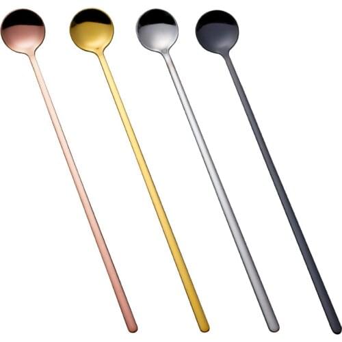New Plating Stainless Steel Coffee Spoon Long Handle Tea Spoons Kitchen Hot Drinking Flatware Drop Shipping