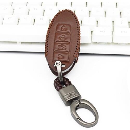 Leather Car Key Case Cover For Nissan Altima Maxima Qashqai Skyline Juke Alissa X-Trail 370Z Versa Rogue Armada Sentra Keychain