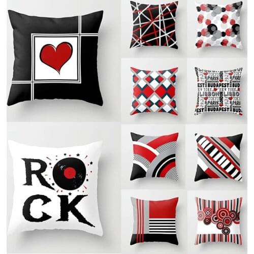 Red Geometric Pillowcase Cushion Cover Household Items Decorative Pillow Case Heart Plaid Striped Pillowclips Pillow Cover Print