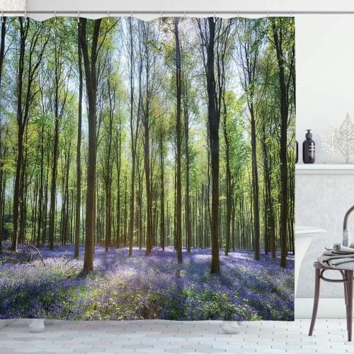 Woodland Shower Curtain Bluebells in Wepham Woods Landscape Flowers Rural Countryside Woodland Bathroom Decor Set with Hooks 75"