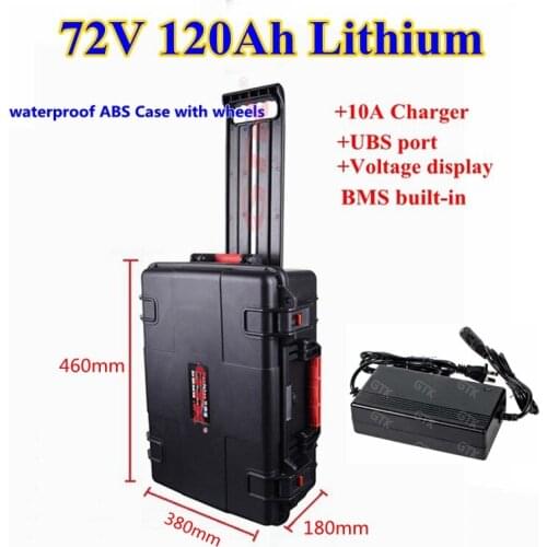 72V 120ah 100Ah Lithium li ion battery with 100A BMS and voltage display for solar energy storage caravan motorcycle+10A Charger