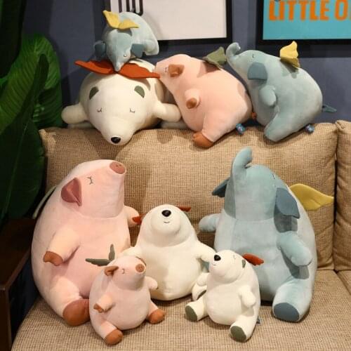 Cute Plush Bear Elephant Pig Stuffed Soft Animals with Wings Angel Animal Polo Bear Pilllow Kids Toys Birthday Christmas Gift
