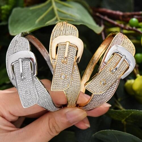 Missvikki Luxury Trendy Fashion Shiny belt buckle Bangle Ring for Women Bridal Jewelry Sets Wedding Perfect Gift High Quality