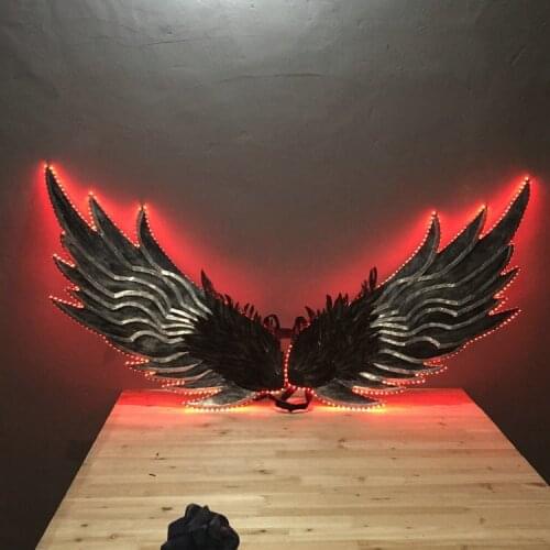 New Design Red Led Luminous Wings Ballroom Costume Led Light Stage Dancing Wear Catwalk Show Clothes