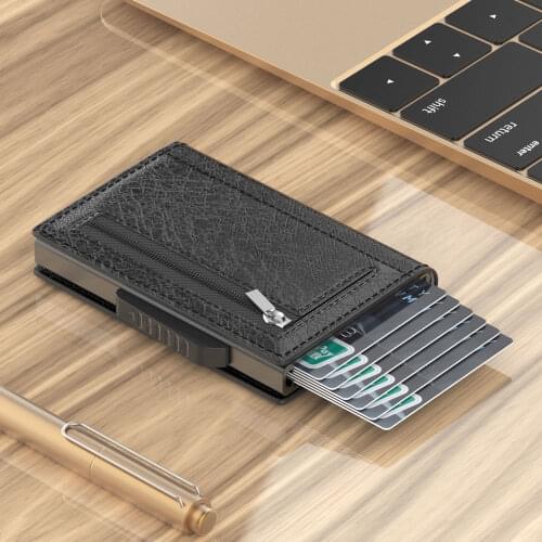 Portable anti theft brush metal card bag large capacity simple card bag ultra thin automatic pop-up card clip creative