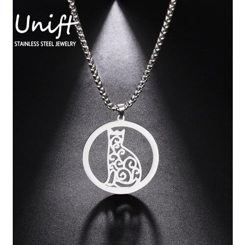 Unift Lovely Filigree Cat Necklace for Women Men Animal Stainless Steel Pendant Necklace Trendy Couple Jewelry Pet Lovers Gifts