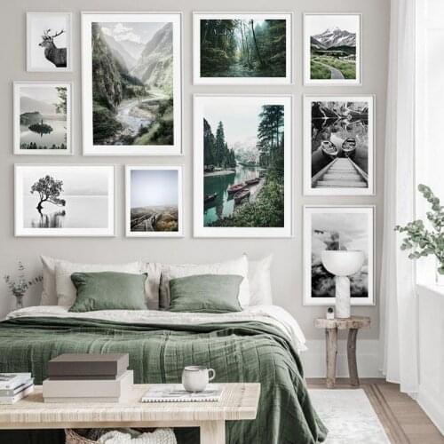 Natural Landscape Mountain and River Canvas Painting Forest Scenery Posters Nordic Art Painting Wall Pictures Home Decor
