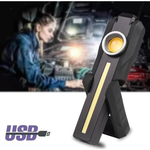 Working LED Flashlight Built in Rechargeable Battery COB Lamp 4 Modes Torch Tail Magnet for Camping 10W Bulbs Light Litwod Black