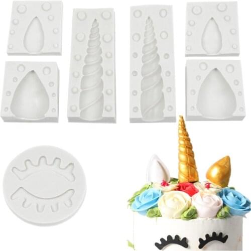 Unicorn Silicone Mold Baby Shower Cake Topper Chocolate Mold Unicorn Eyes Ear Mousse Diy Cake Accessories