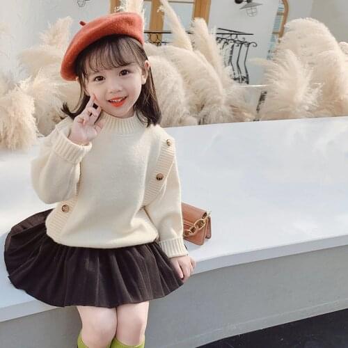 Girls Sweater Babys Coat Outwear 2021 Sweet Thicken Warm Winter Autumn Knitting Scoop Jacket Long Sleeve Childrens Clothing
