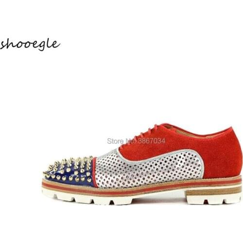 Trend Mens Shoes Round Toe Multi - color Patchwork Willow nail Casual Shoes