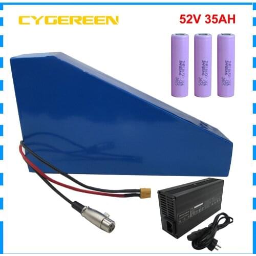 2000W 52V 35AH triangle battery pack 14S 52V lithium ebike bateria akku use samsung 3500mah cell with free bag 58.8V 5A Charger