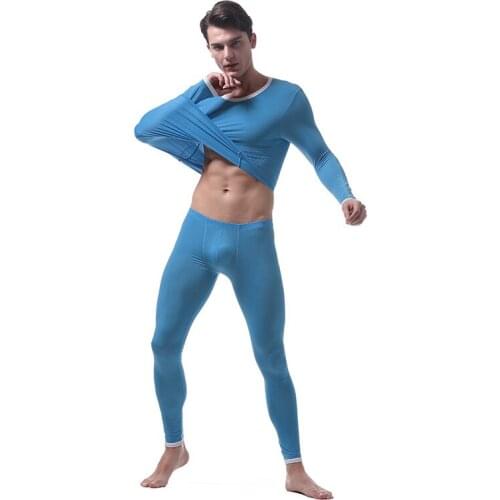 Ultra-thin Ice Silk Soft Fabric Mens Underwear Sets Translucent Breathable U Pouch Bag Design Sexy Long Johns(for A Suits)