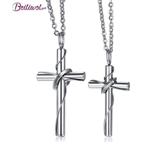Faith Cross Necklaces & Pendants for Couple Womens Stainless Steel Religion Men Jewelry Silver Color Women Gift Jesus