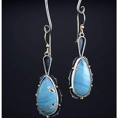 Vintage Tear Drop Blue Resin Earrings for Women Bohemian Ethnic Tribal Indian Dangle Long Pendant Earring Brincos