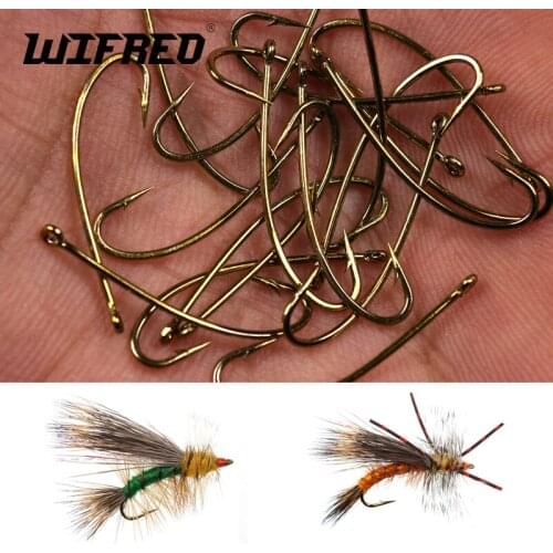 Wifreo 500pc Long Shank Curve Fishing Fly Hook Stonefly Nymph Tying Hook Stimulator Flies Hook Bronzed Size 8 10 12 14 16 Barbed