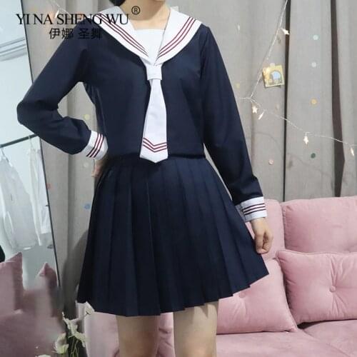 Japanese JK Sets School Uniform Girls Pleated Skirt Autumn Long Sleeve Top High School Women Cosplay Novelty Sailor Set Uniforms