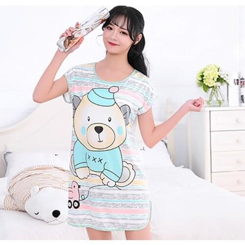 Women Print Cartoon Sexy Sleepwear Round Neck Lingerie Cute Nightdress Strap Thin Female Underwear Nighty Home Wear