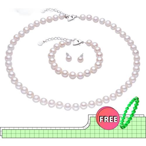 NYMPH fine pearl jewelry sets 8-9mm freshwater pearl necklace bracelet earring jewelry set bridal party gift for women TZ007