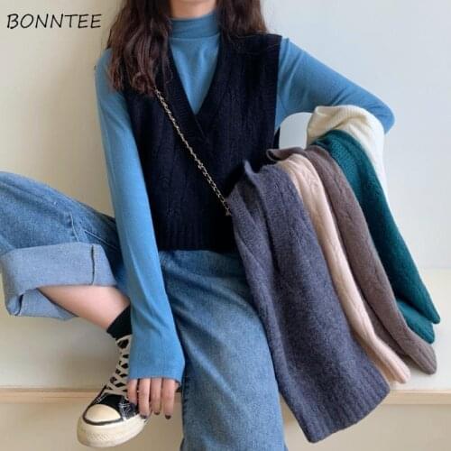 Sweater Vest Women Ulzzang Solid Simple College All Match Elegant Female Leisure Trendy Loose Soft Various Colors Streetwear New