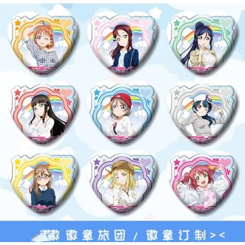 1pc 58MM Anime Love Live!Sunshine!! aqours Julie Ruby Iron Heart Pins Badges Brooch spilla Icons