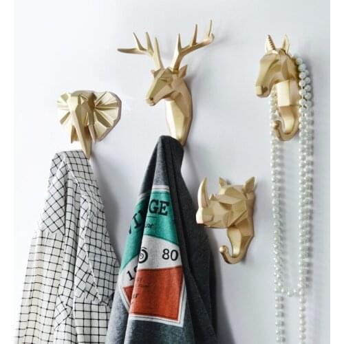 1pc Hanging Hook Animal Head Decorative Hook Deer Elephant Unicorn Rhinoceros Hanger Hook Keys Clothes Hat Wall Decoration Rack