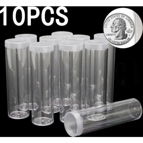 10Pcs 25mm Round Clear Plastic Protective Tube Holder Storage Boxes Applied Clear Round Cases Coin Storage On Sale