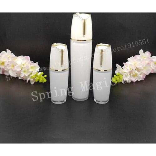 100ml Pearl White Leaf Shape Acrylic Emulsion Bottle Cosmetic Container with Gold Press pump Bottle empty plastic Lotion bottles