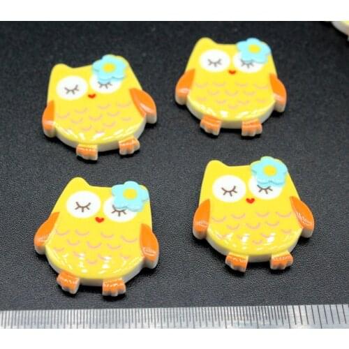 200pcs Kawaii sleepy owl cabochon decoden deco diy charms yellow color 20mm