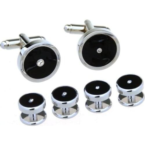 5sets/lot Tuxedo Cufflinks Collar Studs 6pcs Set Black Enamel Crystal Cuff Links Buttons Set Mens Jewelry Wholesale