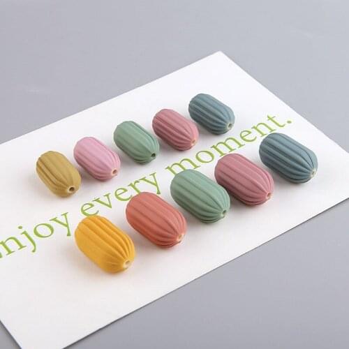 6pcs hot-sales Autumn And Winter Solid Color Pumpkin Resin Oval Perforated Beads Earrings For Women Diy Jewelry Accessories